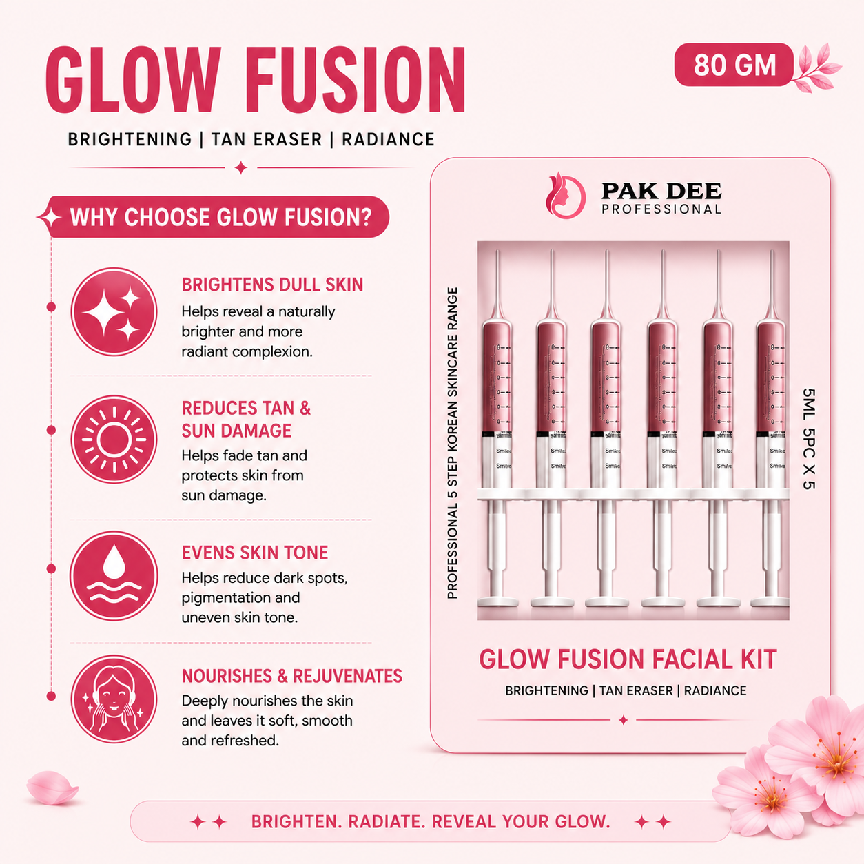 Glow Fusion Facial Kit | Skin Brightening & Radiant Glow | Glutathione, Kojic Acid, Licorice & Vitamin E | Professional Facial Kit | All Skin Types | 140g - Image 3
