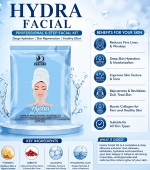 Hydra Facial Powder | Deep Hydration & Skin Brightening | Vitamin C, Hyaluronic Acid | 6 Step Facial | All Skin Types | 53g