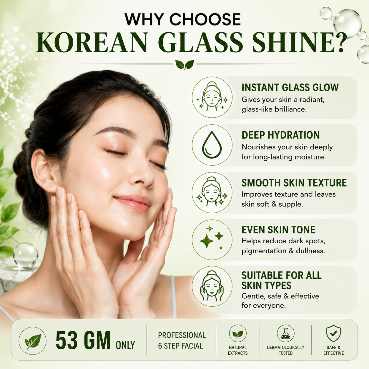 Korean Glass Shine Facial Powder | Glass Skin Glow & Deep Hydration | 6 Step Professional Facial | Niacinamide & Vitamin E | All Skin Types | 53g - Image 5