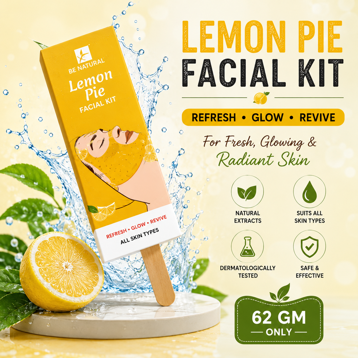 Lemon Pie Facial Kit | De-Tan & Skin Brightening Facial | Refreshing Citrus Facial | Professional Facial Kit | All Skin Types | 62g