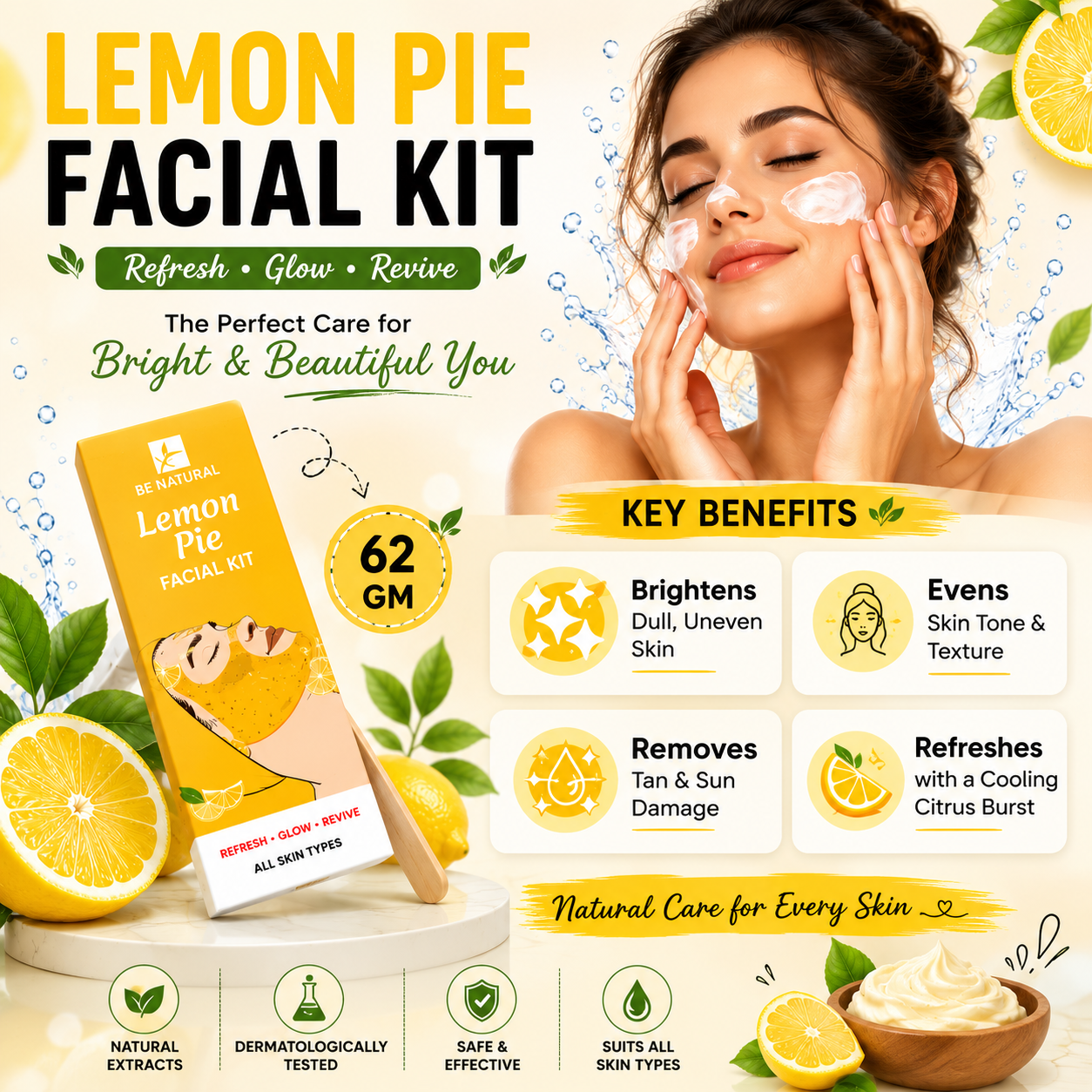 Lemon Pie Facial Kit | De-Tan & Skin Brightening Facial | Refreshing Citrus Facial | Professional Facial Kit | All Skin Types | 62g - Image 3