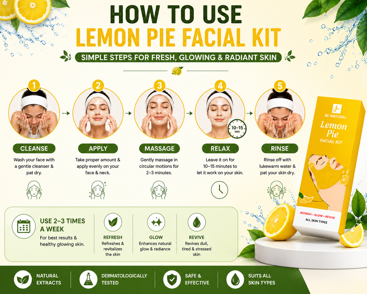 Lemon Pie Facial Kit | De-Tan & Skin Brightening Facial | Refreshing Citrus Facial | Professional Facial Kit | All Skin Types | 62g - Image 4