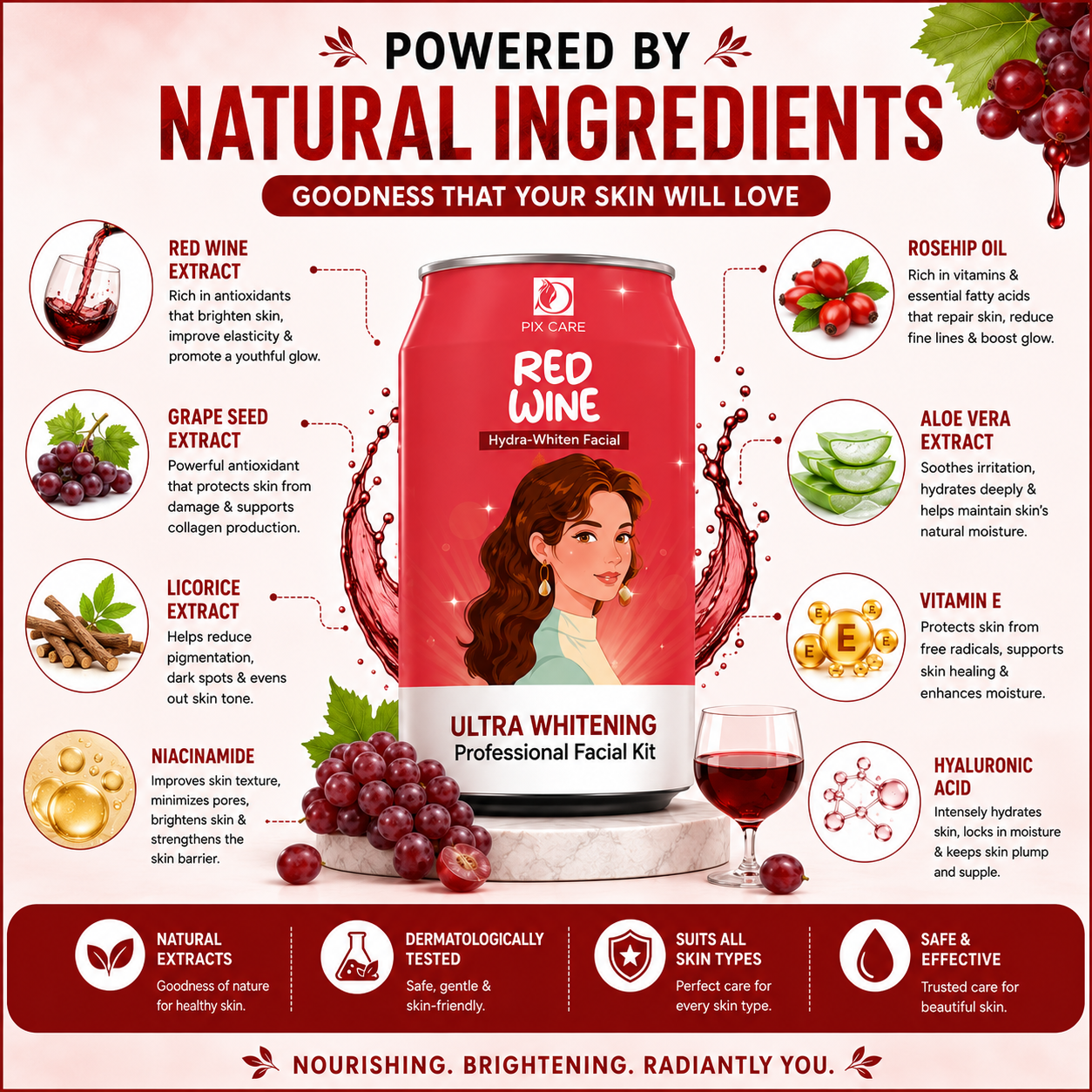 Red Wine Ultra Whitening Professional Facial Kit | Skin Brightening & Pigmentation Control | Deep Cleansing Facial | All Skin Types | 80g - Image 3