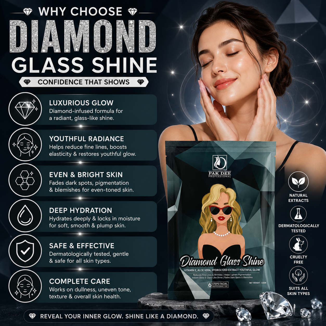 Diamond Glass Shine Facial Powder | Glass Glow | 53g - Image 3