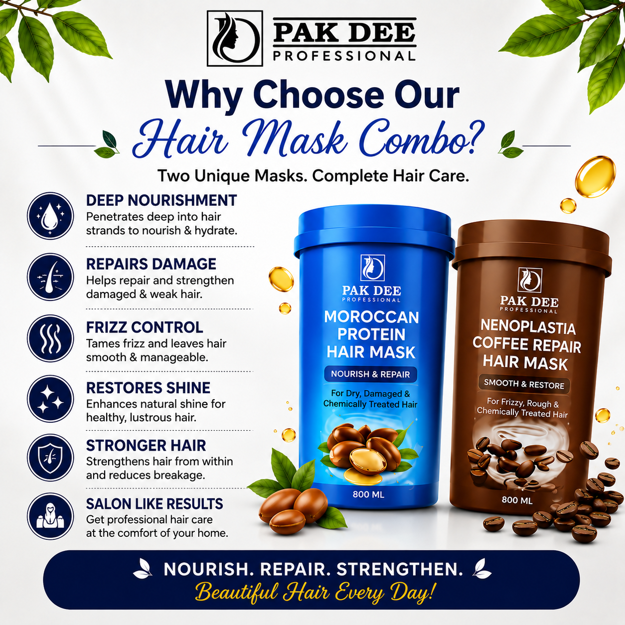 Hair Mask Combo | Moroccan Protein & Coffee Repair | Nourish, Repair & Strengthen Hair | Professional Hair Care | 800ml + 800ml - Image 3