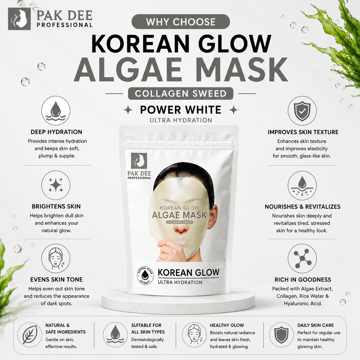 Korean Glow Algae Mask | Hydrate & Brighten Skin | 100g - Image 3