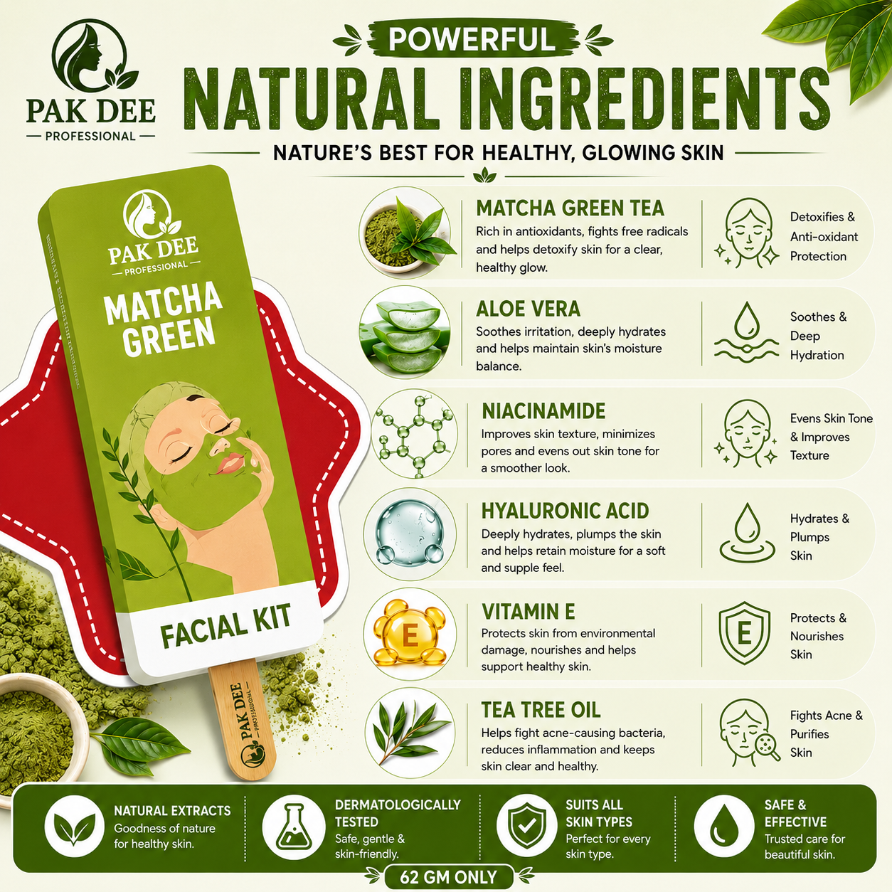 Matcha Green Facial Kit | Deep Cleansing | 62g - Image 3