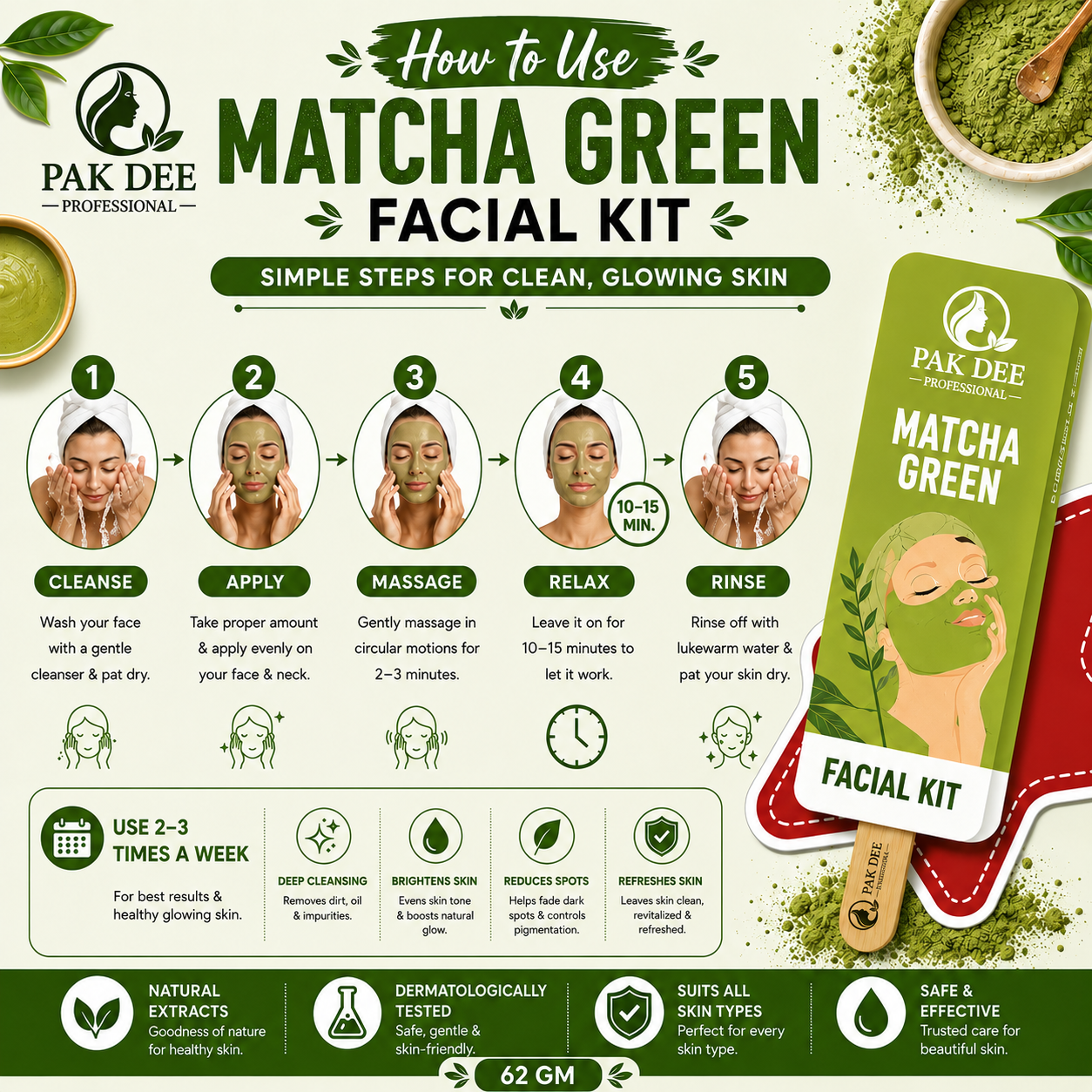 Matcha Green Facial Kit | Deep Cleansing | 62g - Image 4