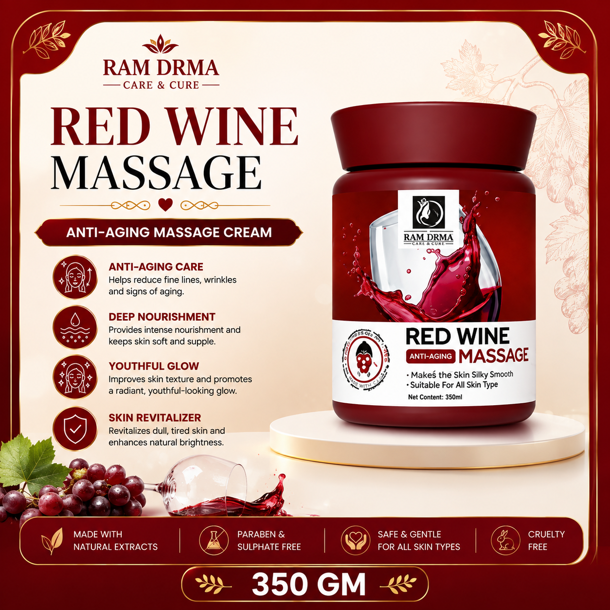 Red Wine Massage Cream | Anti-Aging Care | 350g