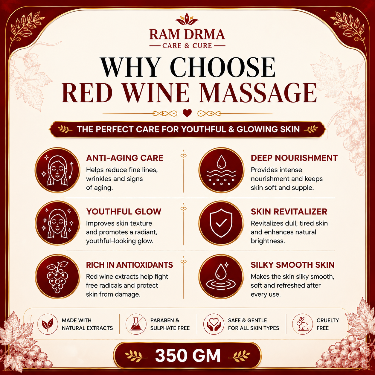 Red Wine Massage Cream | Anti-Aging Care | 350g - Image 3