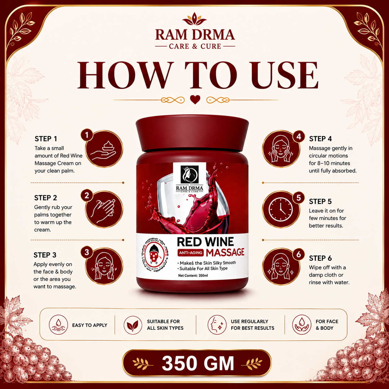 Red Wine Massage Cream | Anti-Aging Care | 350g - Image 4