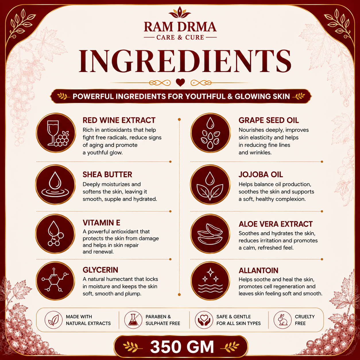Red Wine Massage Cream | Anti-Aging Care | 350g - Image 5