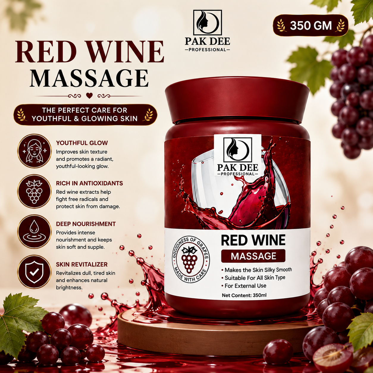 Red Wine Massage Cream | Anti-Aging Care | 350g