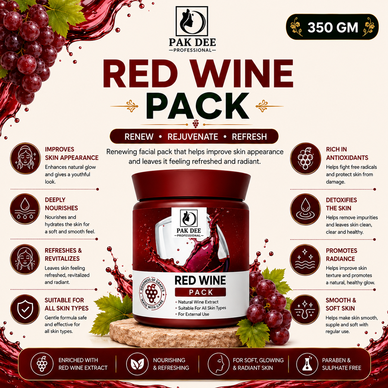 Red Wine Face Pack | Skin Rejuvenation | 350g