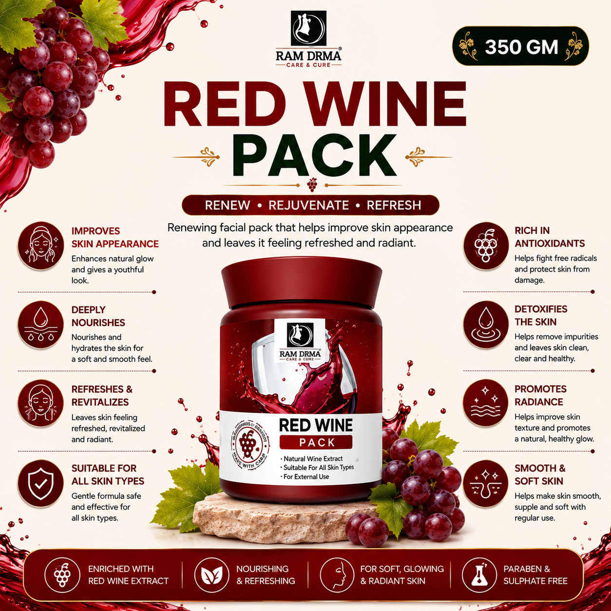 Red Wine Face Pack | Skin Rejuvenation | 350g