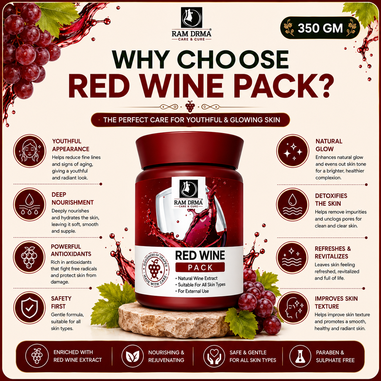 Red Wine Face Pack | Skin Rejuvenation | 350g - Image 3