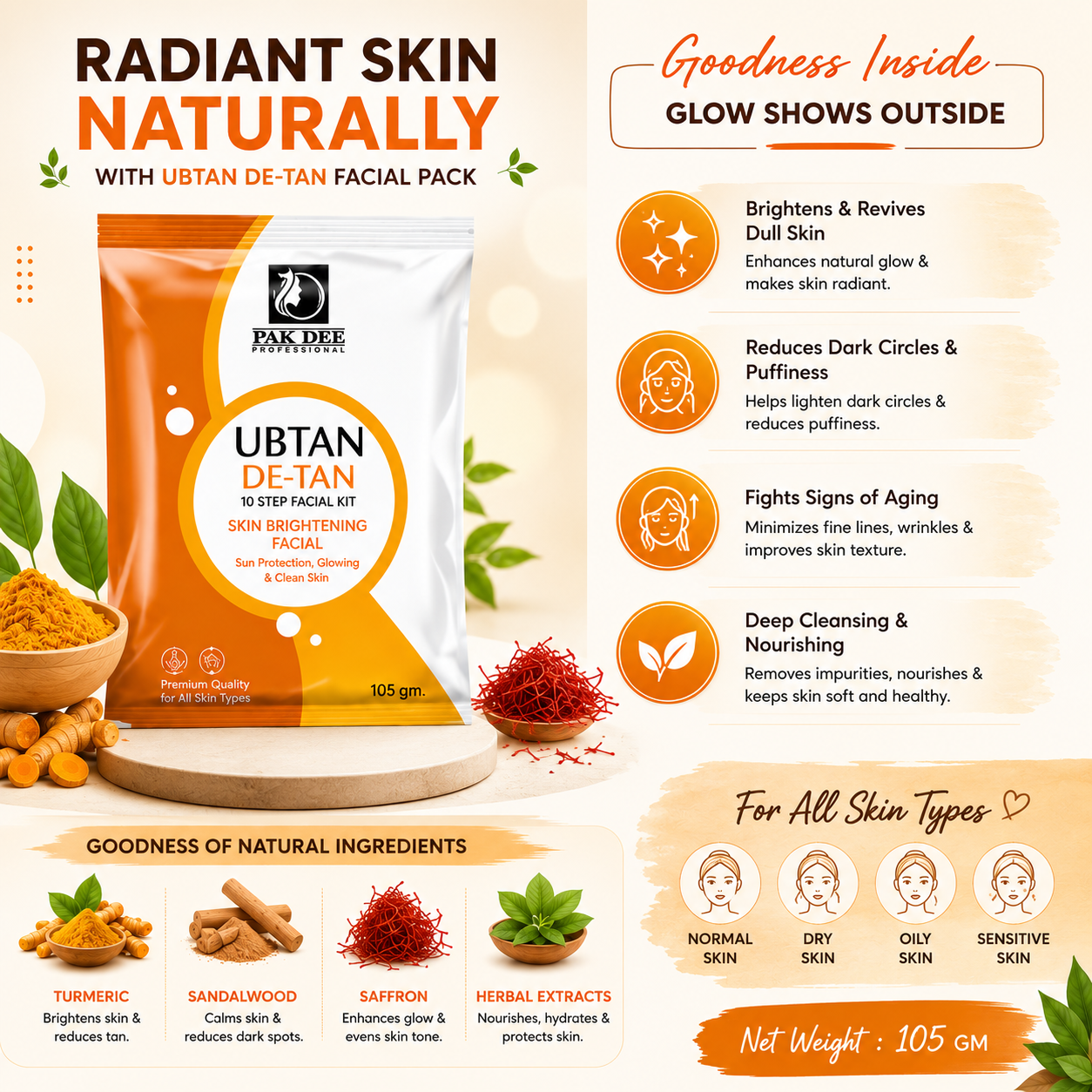 Ubtan De-Tan Facial Powder | Tan Removal | 105g - Image 2