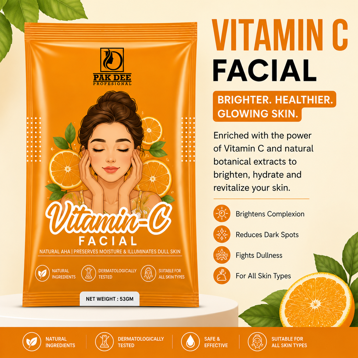 Vitamin C Facial Powder | Skin Brightening & Hydrating Facial | 6 Step Professional Facial | Vitamin C Enriched | All Skin Types | 53g - Image 2