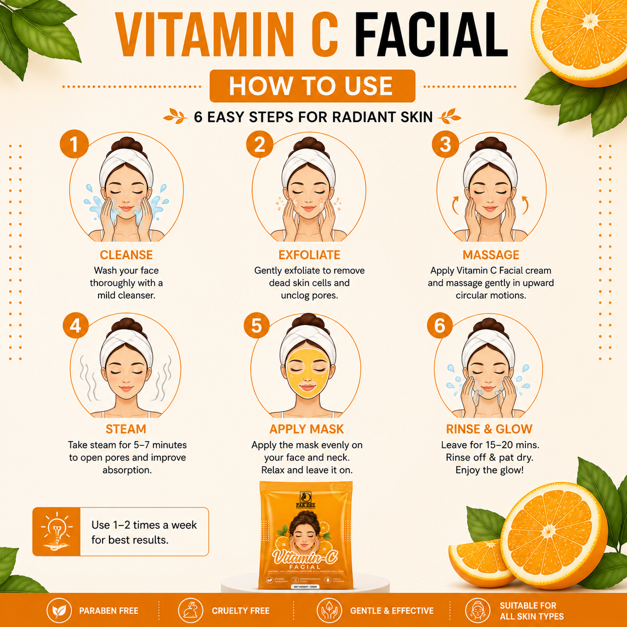 Vitamin C Facial Powder | Skin Brightening & Hydrating Facial | 6 Step Professional Facial | Vitamin C Enriched | All Skin Types | 53g - Image 3