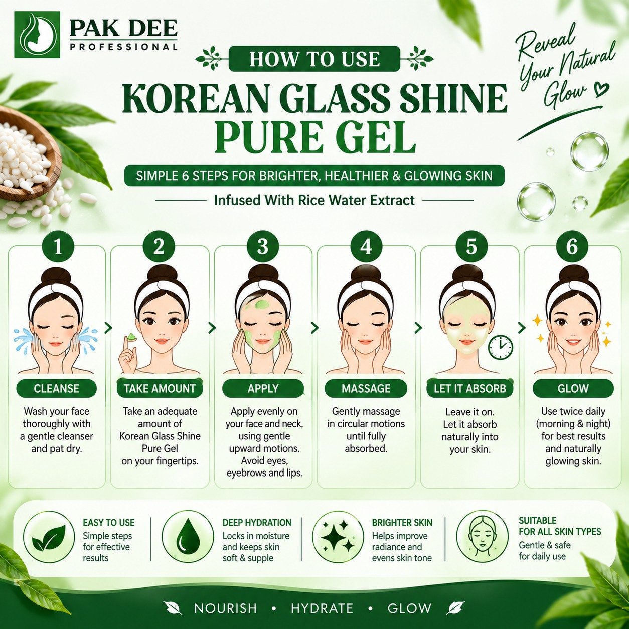 Korean Glass Shine Pure Gel | Rice Water Extract | 800ml - Image 2