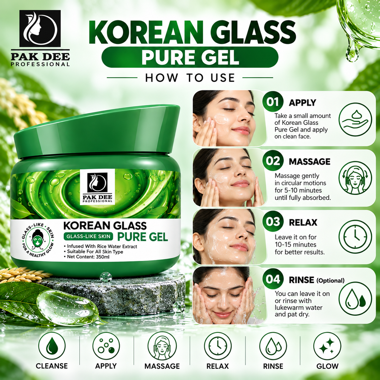Korean Glass Facial Kit | Rice Water Extract | 350ml - Image 4