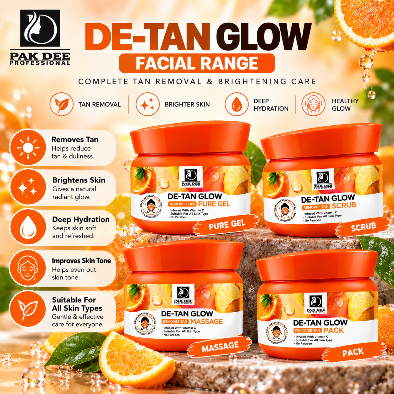 De-Tan Glow Facial Kit | Vitamin C Tan Care | 350ml - Image 5