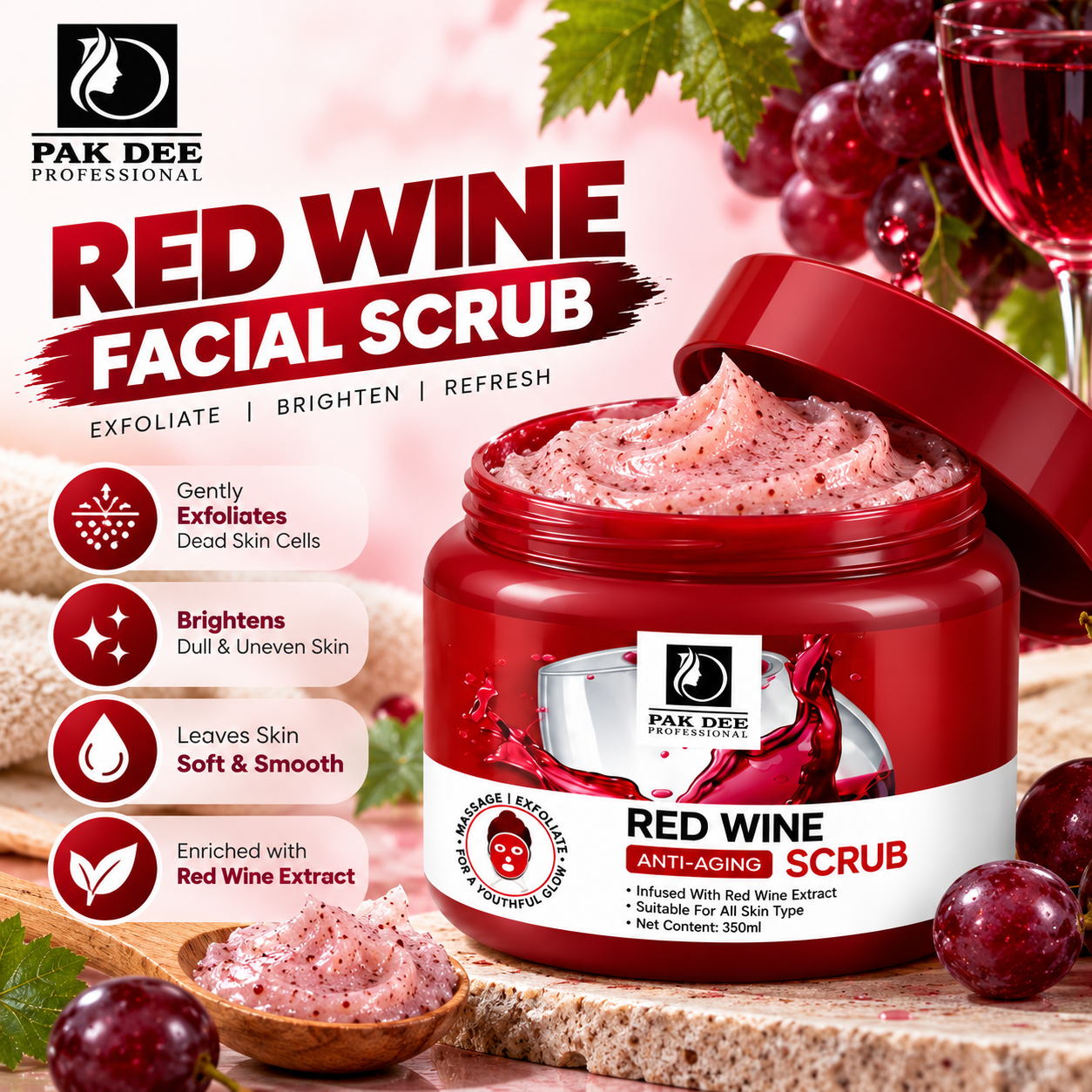 Red Wine Facial Kit | Anti-Aging & Red Wine Extract | 350ml - Image 2