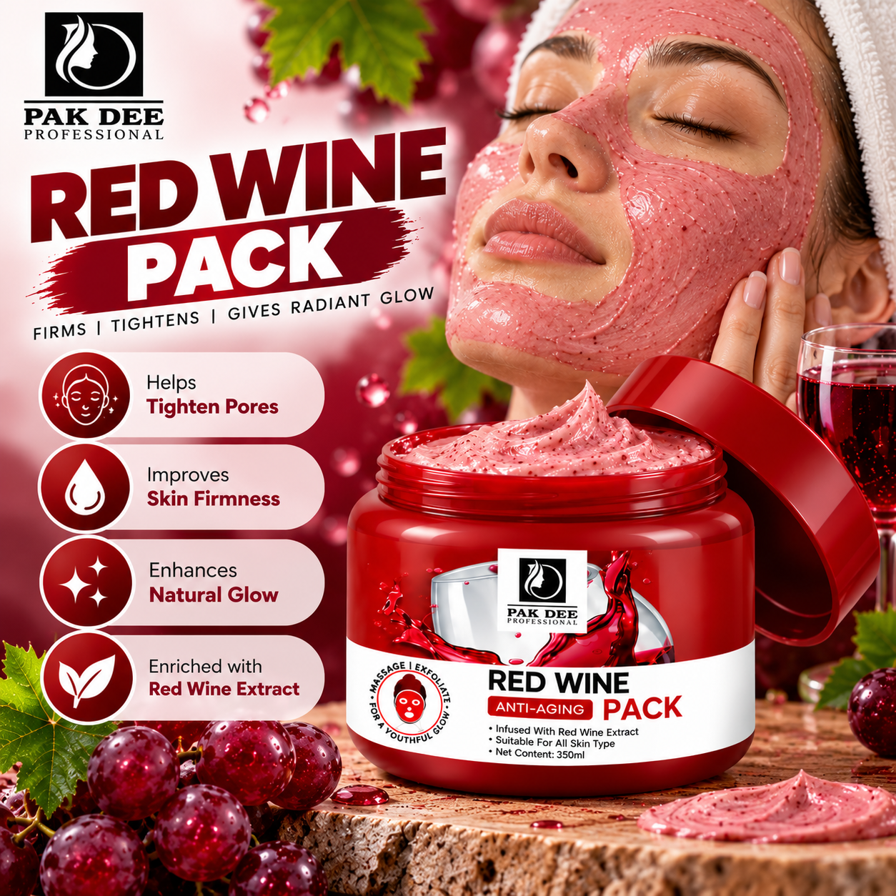 Red Wine Facial Kit | Anti-Aging & Red Wine Extract | 350ml - Image 4