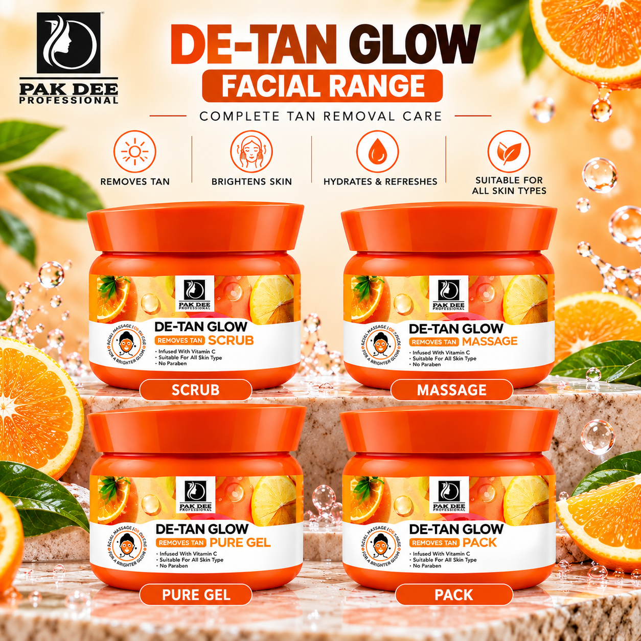 De-Tan Glow Facial Kit | Vitamin C Tan Care | 350ml - Image 4