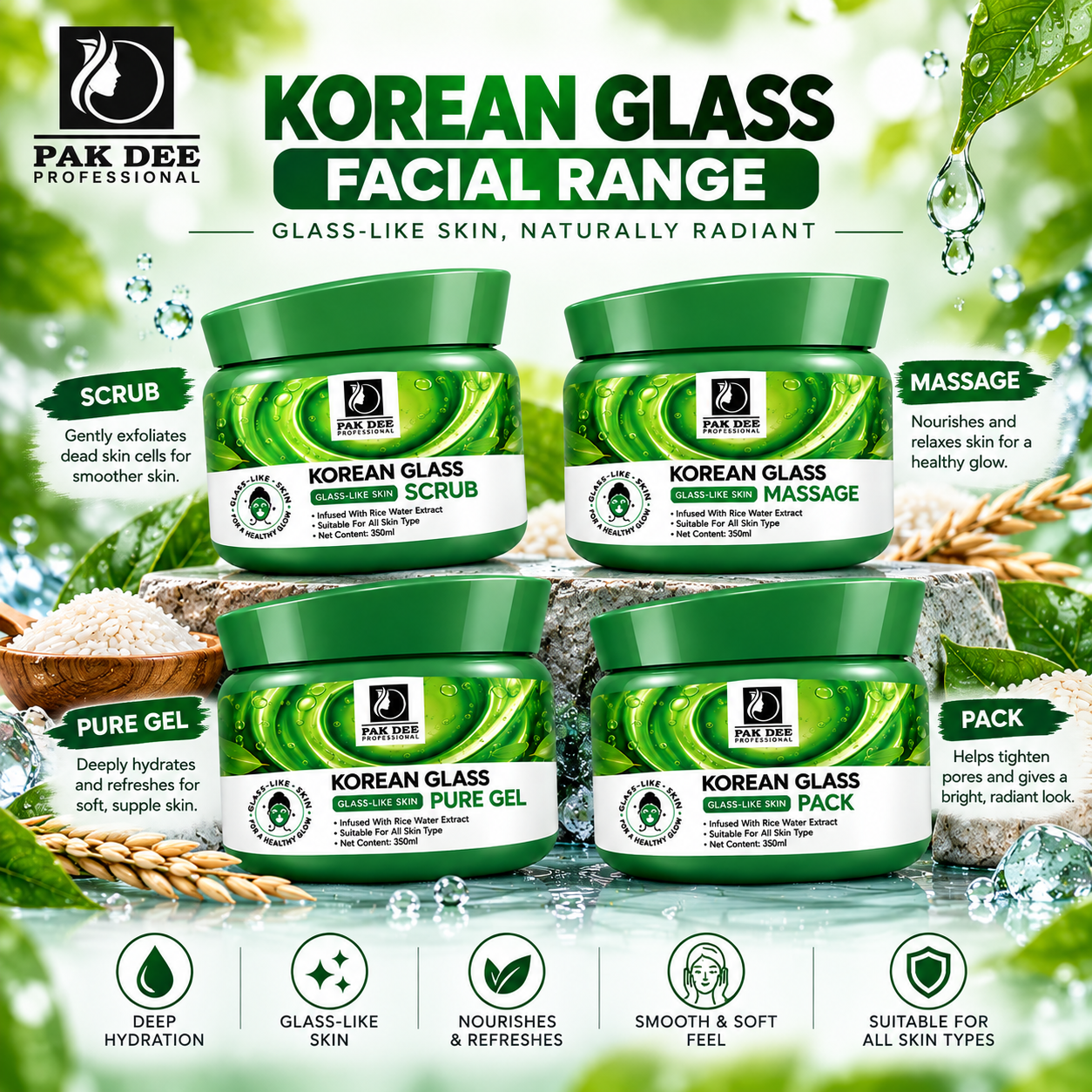 Korean Glass Facial Kit | Rice Water Extract | 350ml - Image 2