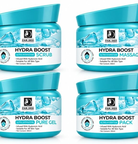 Give your skin a refreshing boost of hydration with Pak Dee Professional Hydra Boost Ultra Hydration Range. Enriched with Hyaluronic Acid, this complete skincare range is designed to support soft, hydrated and refreshed-looking skin. Suitable for all skin types, the range includes Scrub, Massage, Pure Gel and Pack for a complete facial care routine.